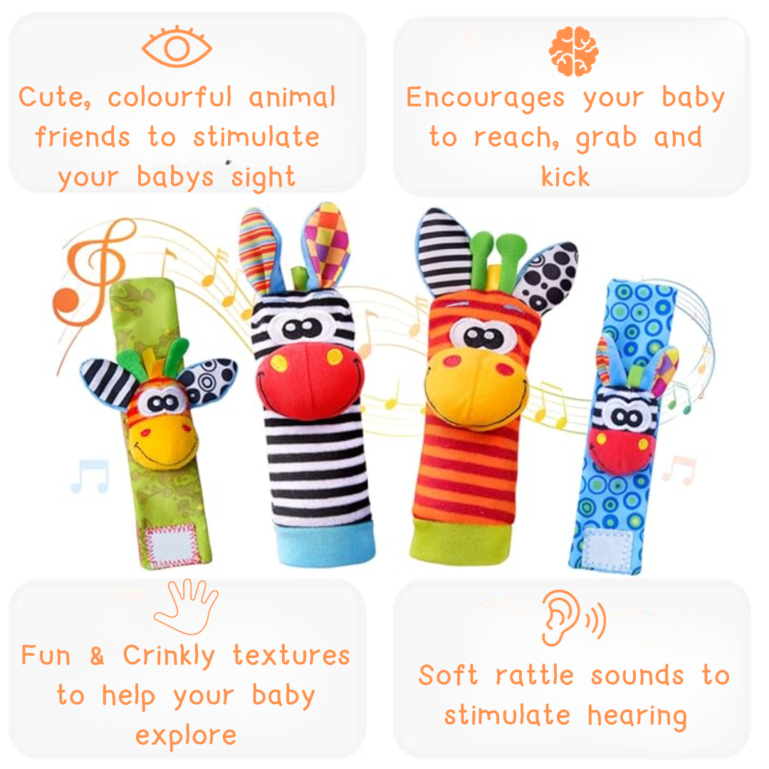 Cuddle Cuffs - Animal Rattle Baby Socks & Wrist Straps