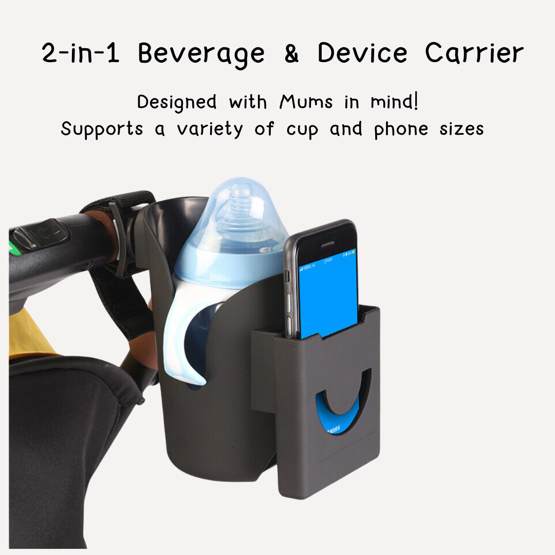 2-in-1 Baby Buddie - Beverage and Device Dock for Pram or Stroller