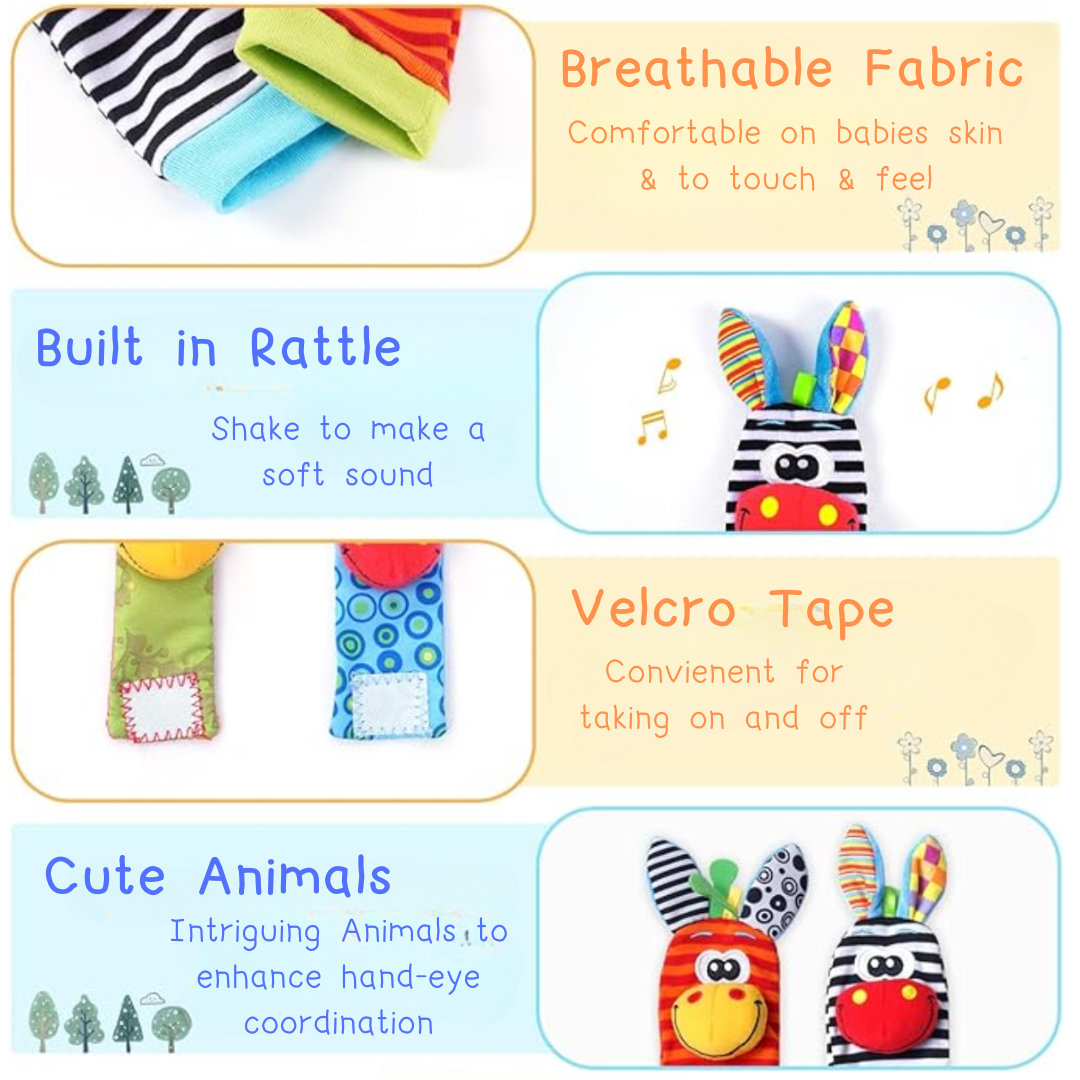 Cuddle Cuffs - Animal Rattle Baby Socks & Wrist Straps