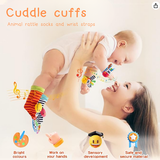 Cuddle Cuffs - Animal Rattle Baby Socks & Wrist Straps