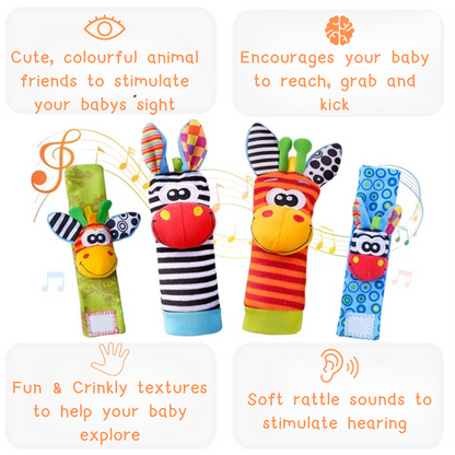 Cuddle Cuffs - Animal Rattle Baby Socks & Wrist Straps