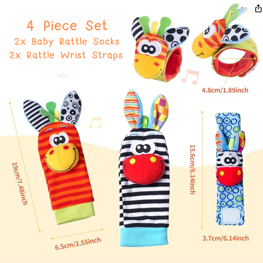 Cuddle Cuffs - Animal Rattle Baby Socks & Wrist Straps